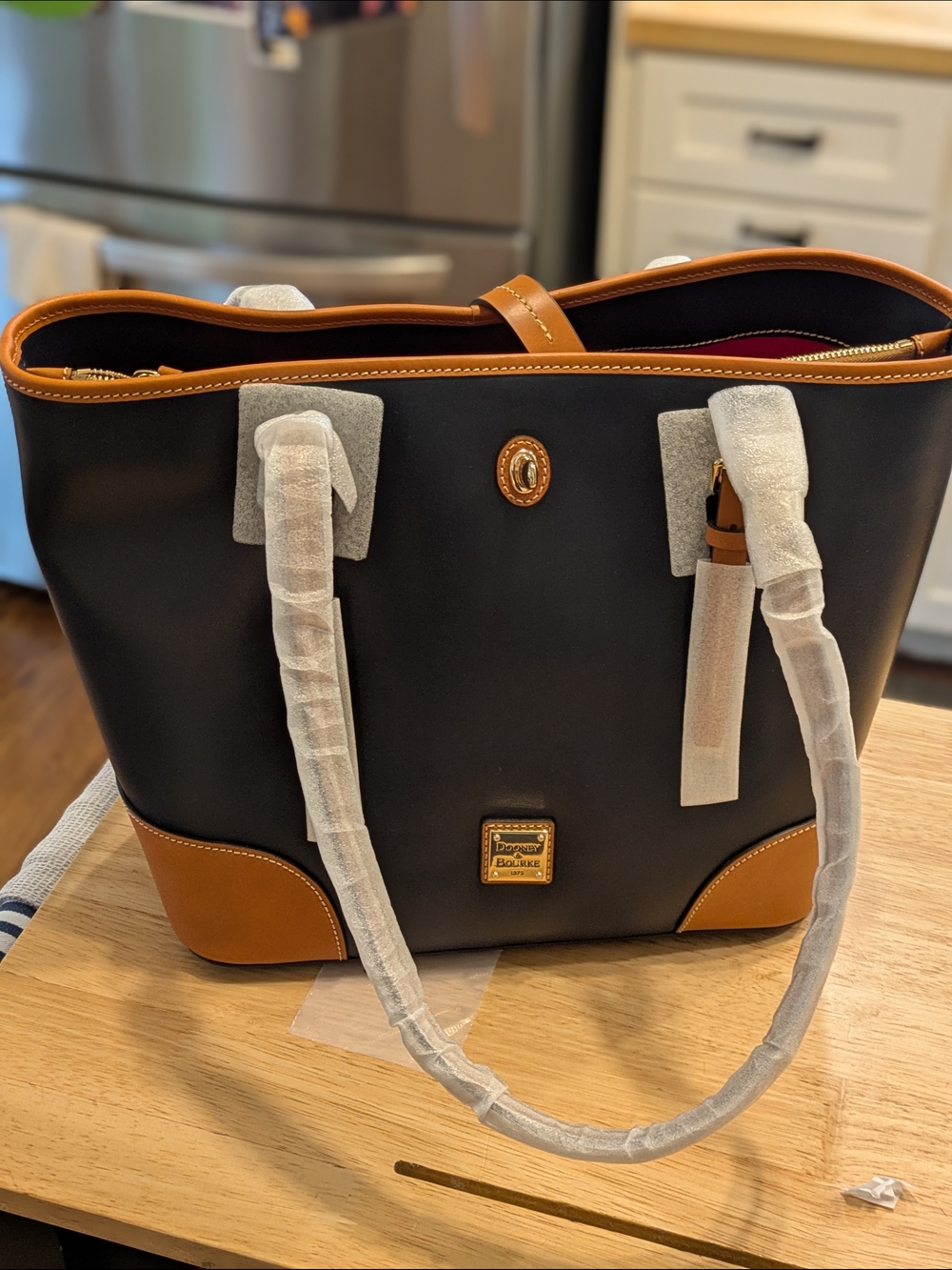 Dooney & Bourke Navy and Tan Leather-Trim Tote - Picture 2 of 8